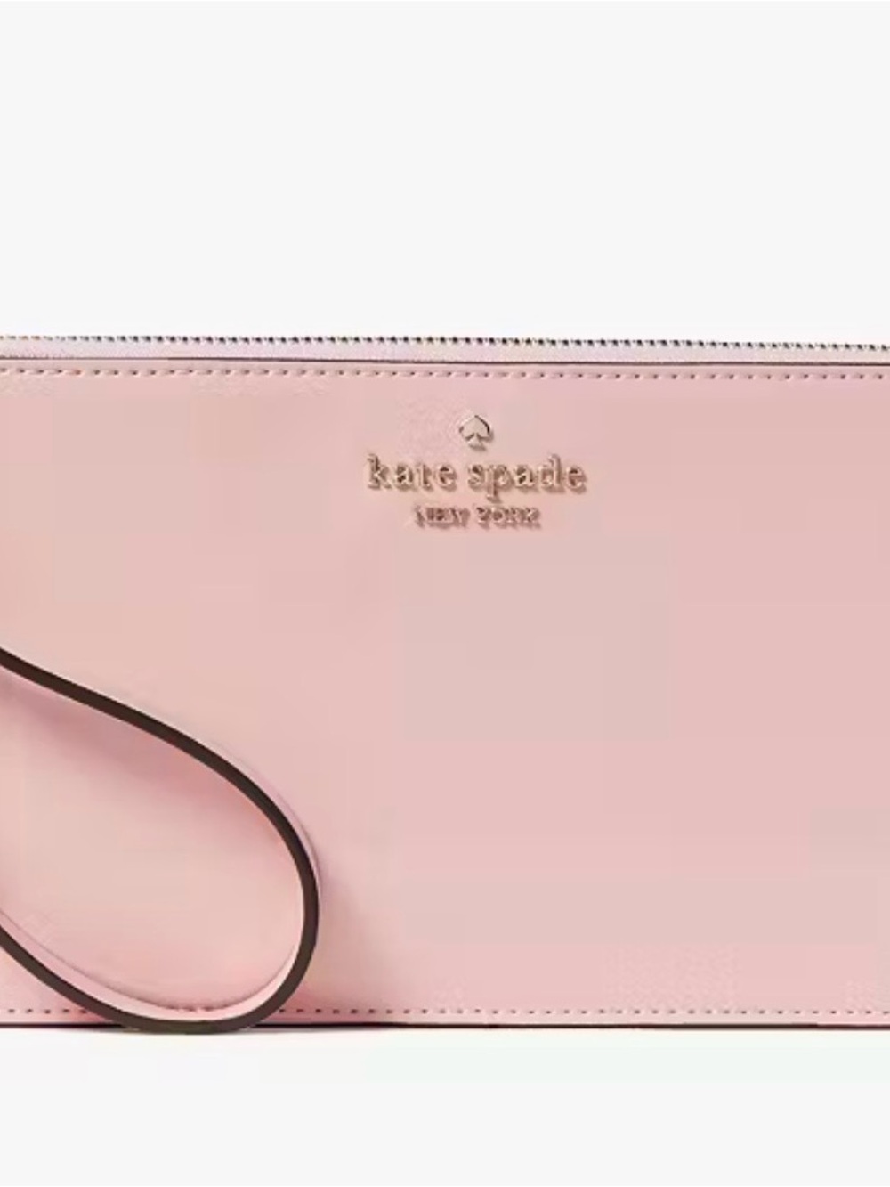 kate spade pink saffiano leather wristlet with gold logo